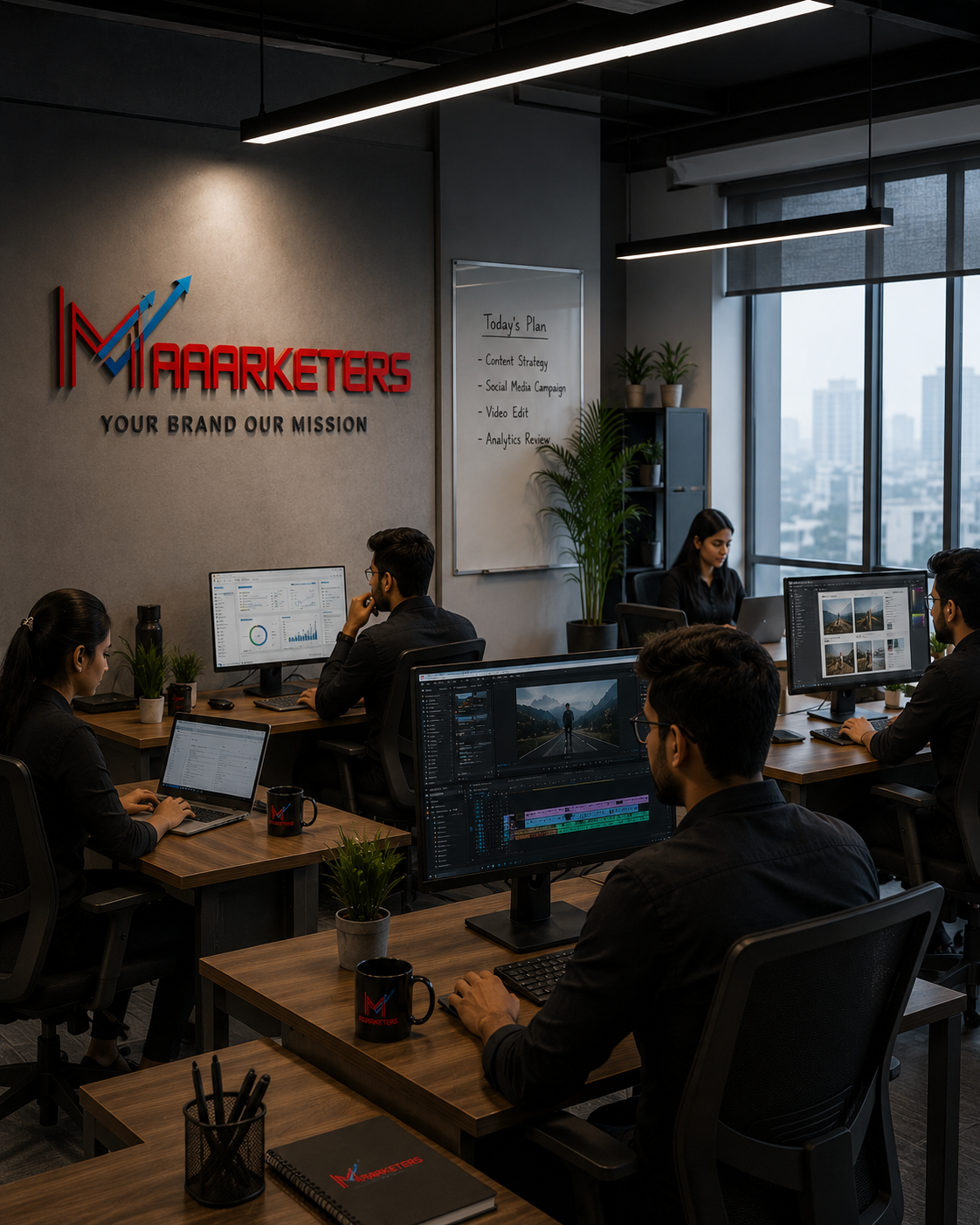 The Maarketers team collaborating on a digital marketing and video production project
